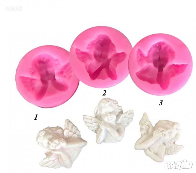 3 Вида малък ангел кръгъл силиконов молд форма фондан тесто торта пита украса кръщене , снимка 1