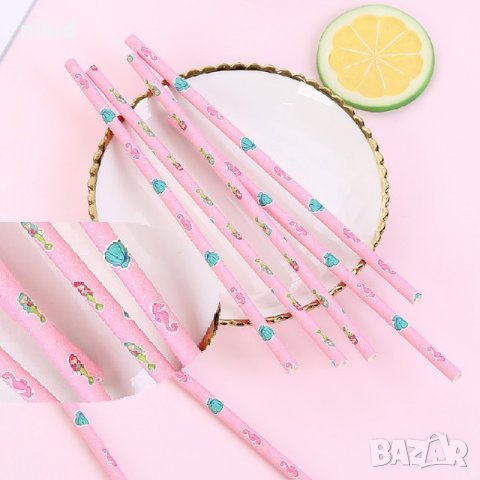 Русалка Ариел Мида водно конче морски 25 бр картонени сламки парти украса декорация рожден ден