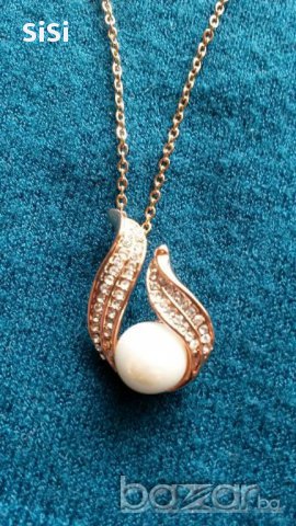 Колие с перла + подаръчна торбичка, снимка 2 - Колиета, медальони, синджири - 17152546