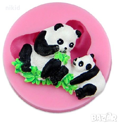  2 Панди панда силиконов молд форма декор торта сладки фондан и др. украса, снимка 1 - Форми - 24481706