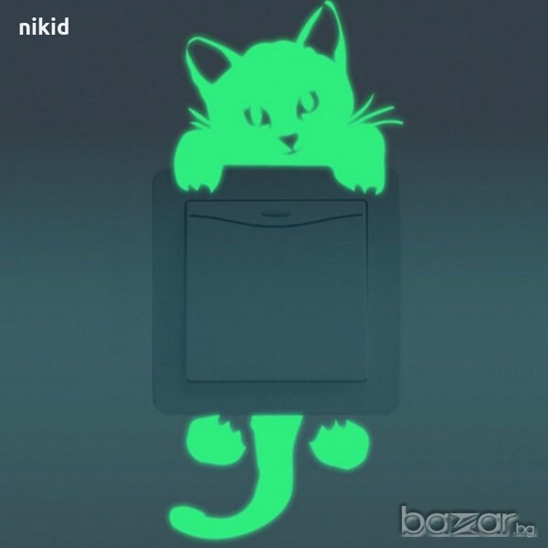 светещ флуоресцентен неонов коте стикер за контакт ключ на лампа копчето, снимка 1