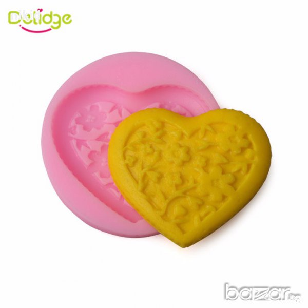 назъбено сърце с китки кръгъл силиконов молд за фондан украса торта декорация мъфини, снимка 1