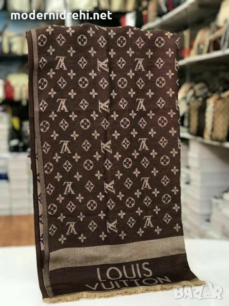 Дамски шал Louis Vuitton кафяви букви, снимка 1