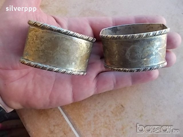  Сребърни салфетници -2 бр. , снимка 3 - Антикварни и старинни предмети - 19579050