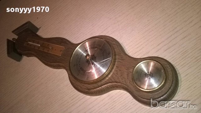 Ретро барометар-40х12см-дърво и месинг-внос швеицария, снимка 8 - Антикварни и старинни предмети - 13580540