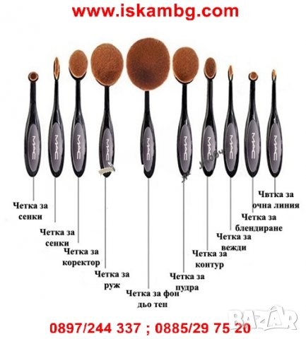 Овални четки за грим Mac - 5бр и 10бр. - код 1575, снимка 2 - Други - 26176809