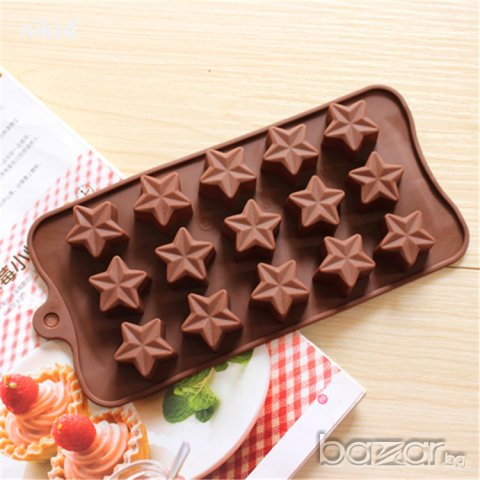 15 релефни звезди силиконов молд калъп форма бонбон шоколад желирани украса декорация глина