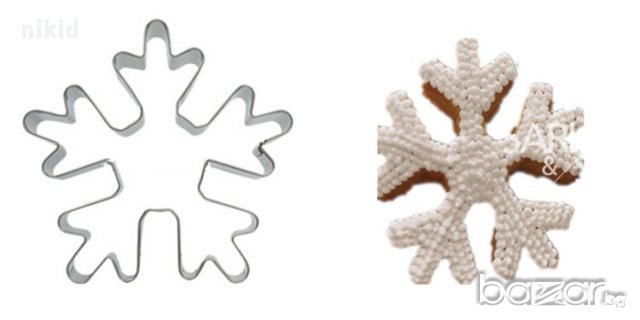 5 бр коледни снежинка елен Снежен човек дядо Коледа бастунче метални форми резци за тесто фондан, снимка 2 - Форми - 12935332