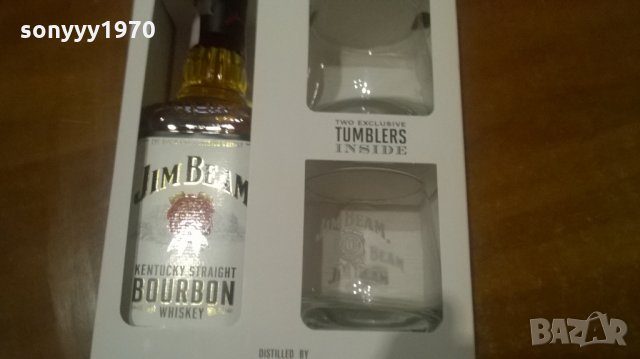поръчани-стъкло-само стъкло-jim beam-празна бутилка и 2 чаши за колекция, снимка 3 - Колекции - 23803784