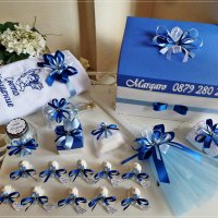 Комплект за кръщене в светло синьо и кралско синьо с кръстче, снимка 1 - Подаръци за кръщене - 21385158