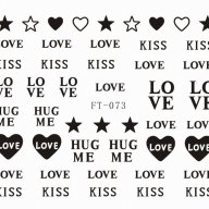 FT-073 love kiss надпис черно бели татос ваденки водни стикери за нокти, снимка 1 - Продукти за маникюр - 16869766