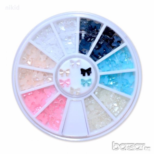 6 цвята перлени панделки фигурки декорация за нокти маникюр в кутия, снимка 1