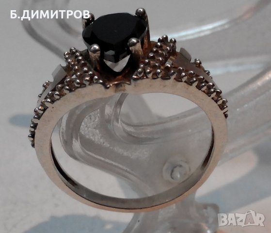 Стар сребърен руски СССР пръстен с оникс цирконий и злато, снимка 15 - Пръстени - 22794732