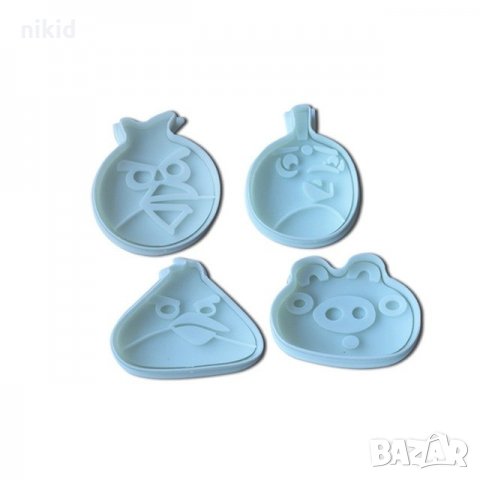 4 бр Angry Birds енгри бърдс пластмасови форми с бутало резци за тесто фондан бисквитки сладки