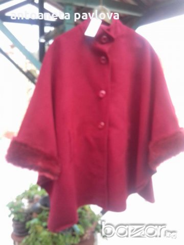 Разкроено палто с отделна яка и екокожа, снимка 1 - Палта, манта - 19773653