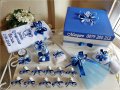Комплект за кръщене в светло синьо и кралско синьо с кръстче, снимка 1 - Подаръци за кръщене - 21385158