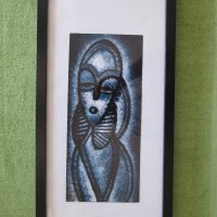 Стилизирана жена от Африка в синьо-картина с маслени бои, снимка 1 - Картини - 25769889