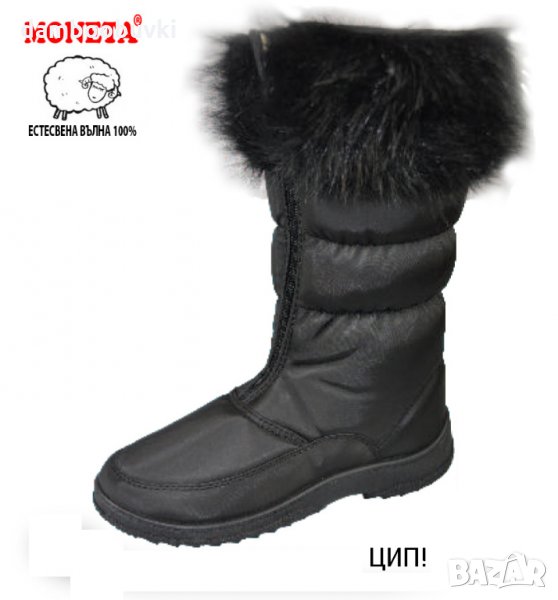Дамски  ботуши MONETA с естествена вълна с цип в черно, снимка 1