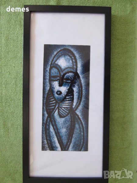 Стилизирана жена от Африка в синьо-картина с маслени бои, снимка 1