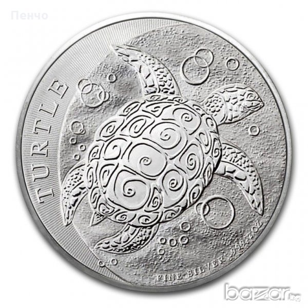 Нова сребърна монета 5$ от 2015 г. с костенурка 2 oz 999 проба сребро, монети чиста проба, снимка 1