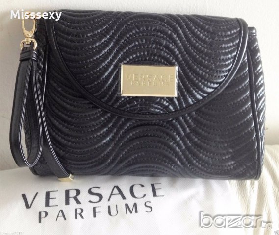 ПРОМО 🍊 VERSACE 🍊 Дамска кожена черна вечерна чанта нова с етикети, снимка 7 - Чанти - 19508749
