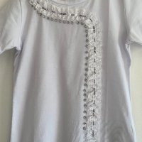 Бяла тениска Liu Jo с дантела и лого, снимка 4 - Тениски - 24948401