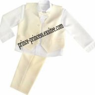 Детски костюм с елек, папионка и копринена риза /74-110/ в екрю, снимка 1 - Панталони и долнища за бебе - 18345162