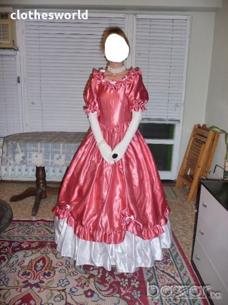 Бална рокля във викториански стил в розово и бяло, снимка 1