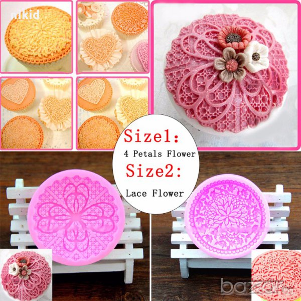 детелина дантела силиконов молд форма декорация украса мъфини торта гъмпейст захарно тесто фондан, снимка 1