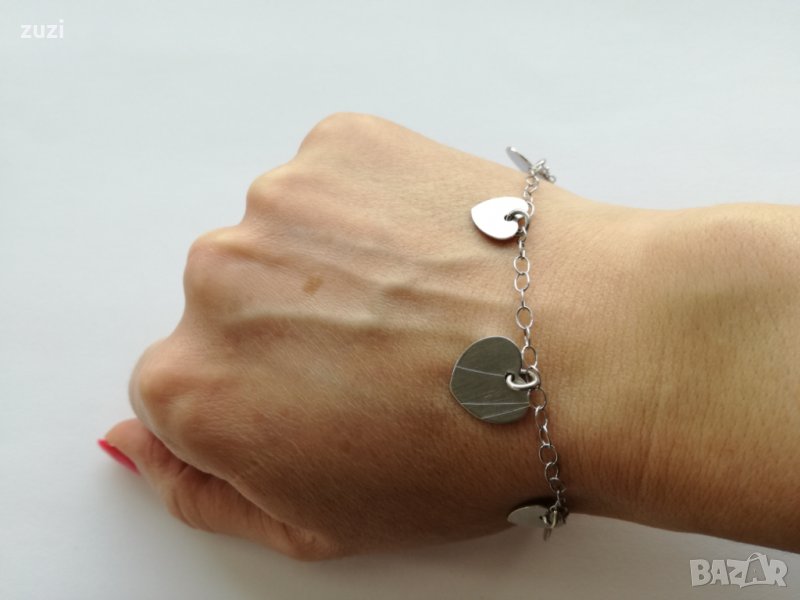 Сребърна италианска гривната със сърца- сребро проба 925, снимка 1