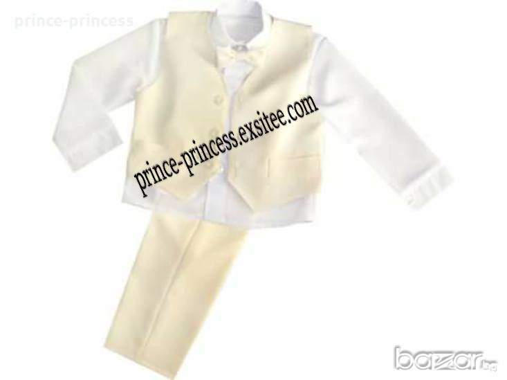 Детски костюм с елек, папионка и копринена риза /74-110/ в екрю, снимка 1
