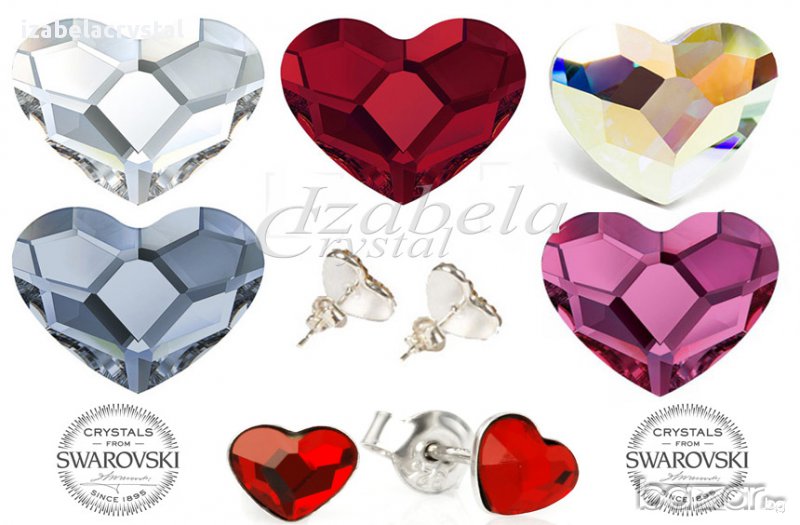 Обеци Сваровски "heart " с винтчета Swarovski, снимка 1