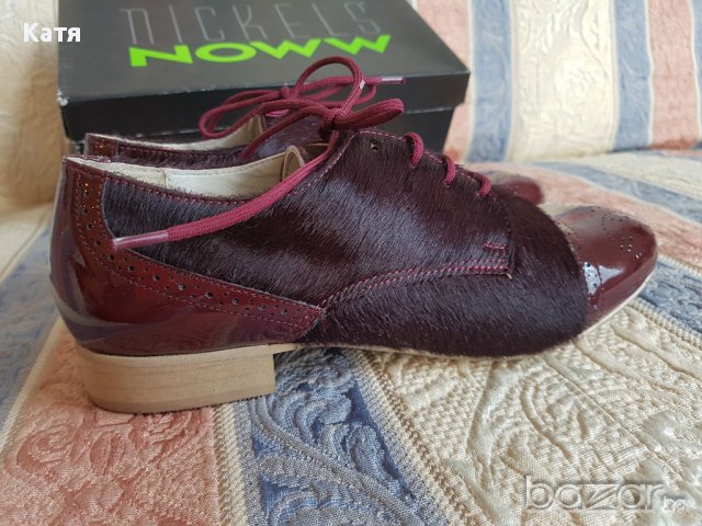 Нови обувки на nickels, естествена кожа с косъм и лак, бордо, червени, снимка 4 - Дамски ежедневни обувки - 16436766