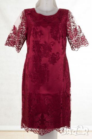 Дантелена рокля в бордо марка Poza - XL, снимка 1 - Рокли - 25774221