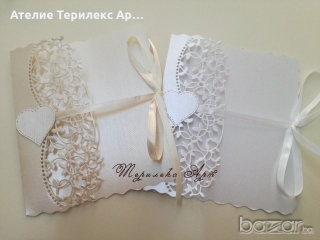 Изчистена сватбена покана в бяла перла, снимка 2 - Декорация - 20767197
