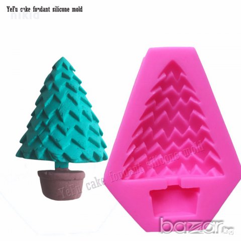 3D коледна елха в саксия силиконов молд форма декорация и украса торта фондан шоколад
