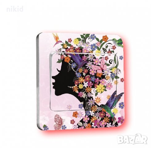 Черно лице дама с цветя стикер за контакт ключ на лампа копчето