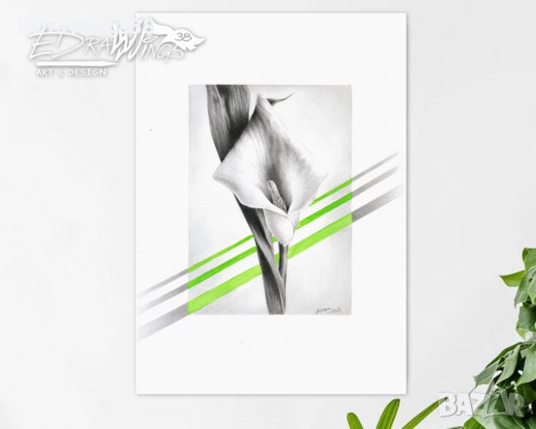 Картина "Цвете Кала" Рисунка с молив и акварел