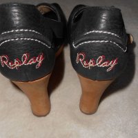 Оригинални черни кожени сандали на платформа Replay, снимка 12 - Сандали - 21214751