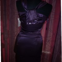 Лилава  сатенена рокля, снимка 3 - Рокли - 19137029