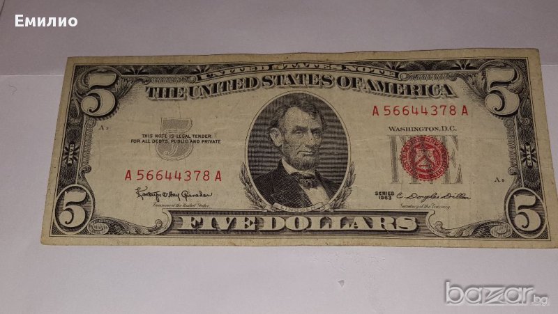 $ 5 Dollars Red Seal Note 1963, снимка 1