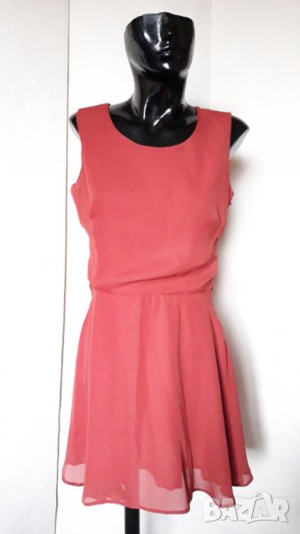 Керемидена къса разкроена рокля от шифон М/Л, снимка 1