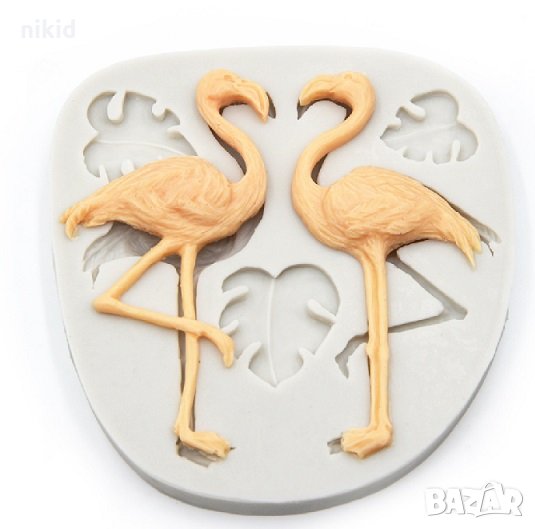 2 големи Фламинго и хавайски листа силиконов молд форма за фондан шоколад декор торта украса, снимка 1
