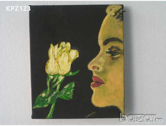 Картина портрет на жена с бялата роза/масло, снимка 1