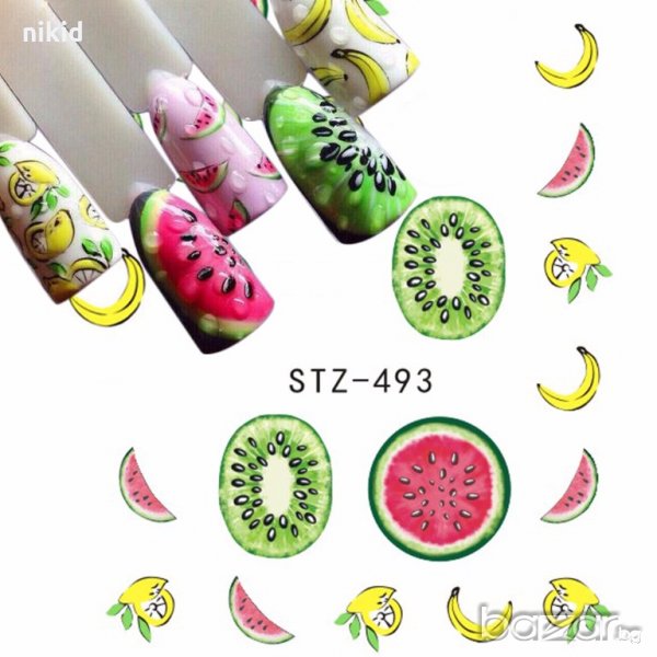 STZ-493 плодове диня и лимон ваденки водни стикери за нокти маникюр, снимка 1