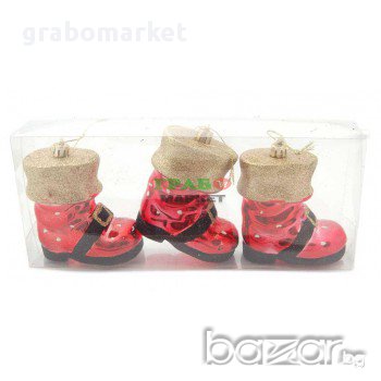 Комплект от 3бр. цветни коледни ботуши за окачване на елха. Изработени от PVC материал с брокат. , снимка 1