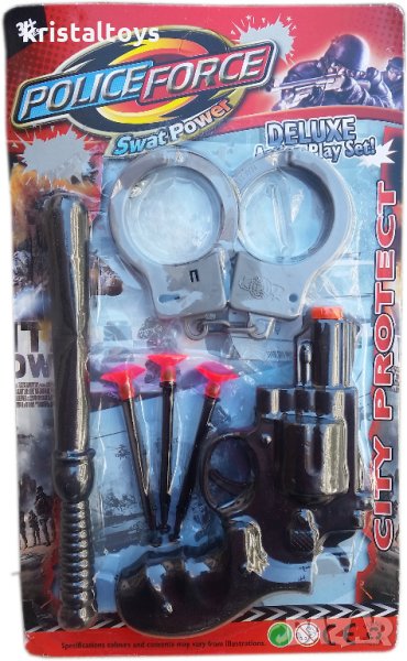 Детски полицейски комплект с палка, пистолет и белезници Полиция Police Force, снимка 1