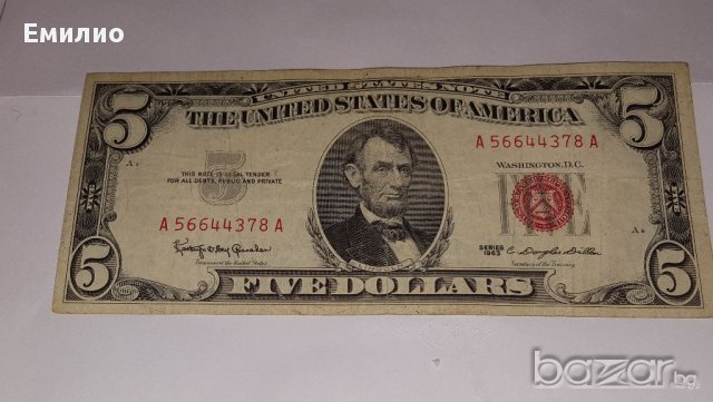 $ 5 Dollars Red Seal Note 1963