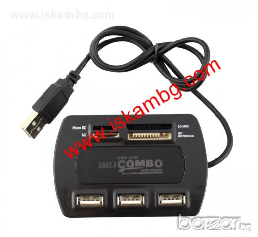Комплект USB hub 4 порта + четец на карти, снимка 2 - USB Flash памети - 13303563