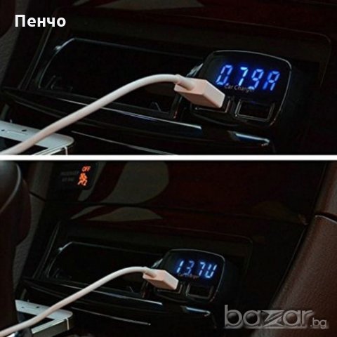 Двойно USB зарядно за кола 3.1A термометър, амперметър Волтметър 4 в 1, снимка 2 - Аксесоари и консумативи - 18580064